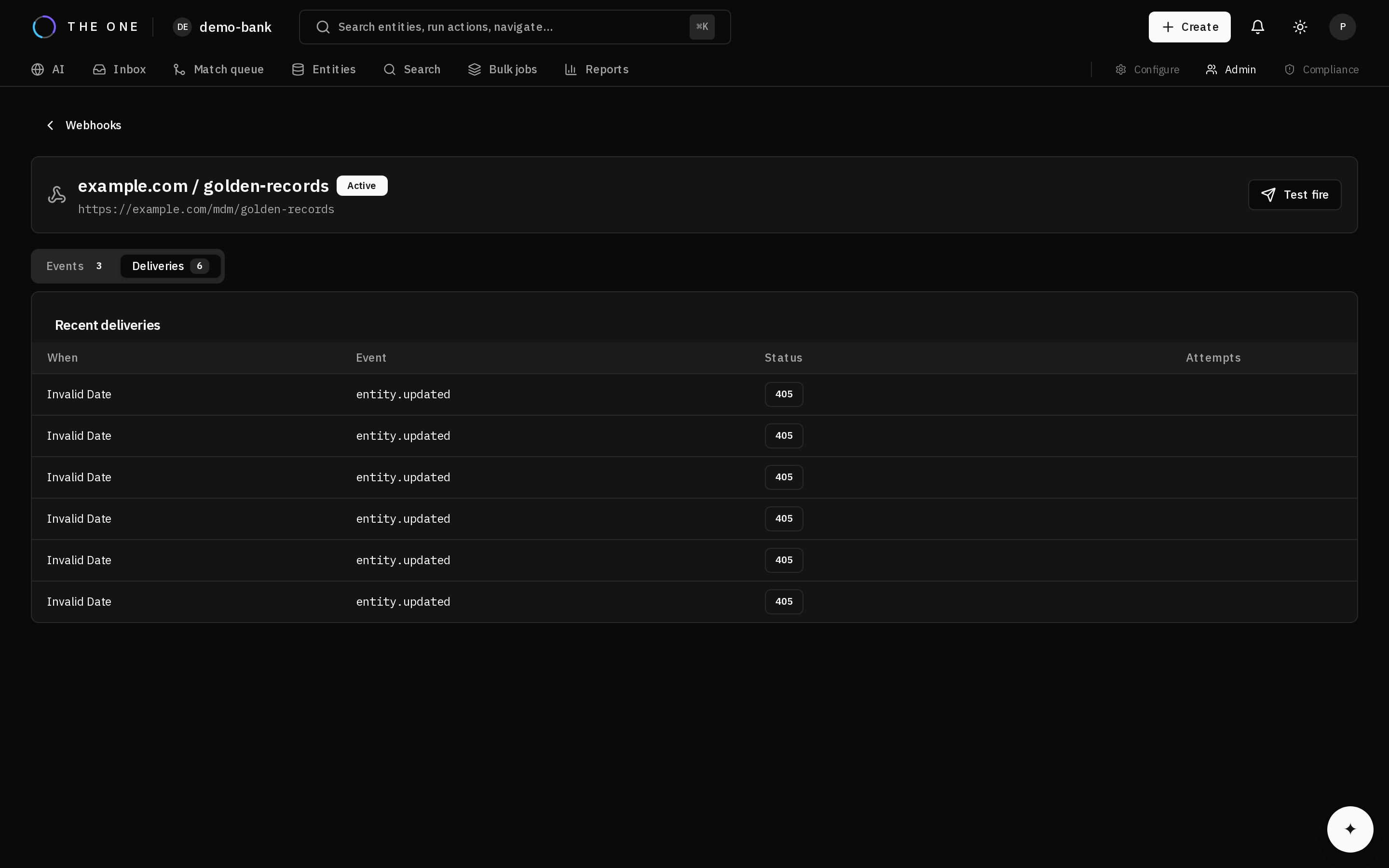 A webhook's delivery history