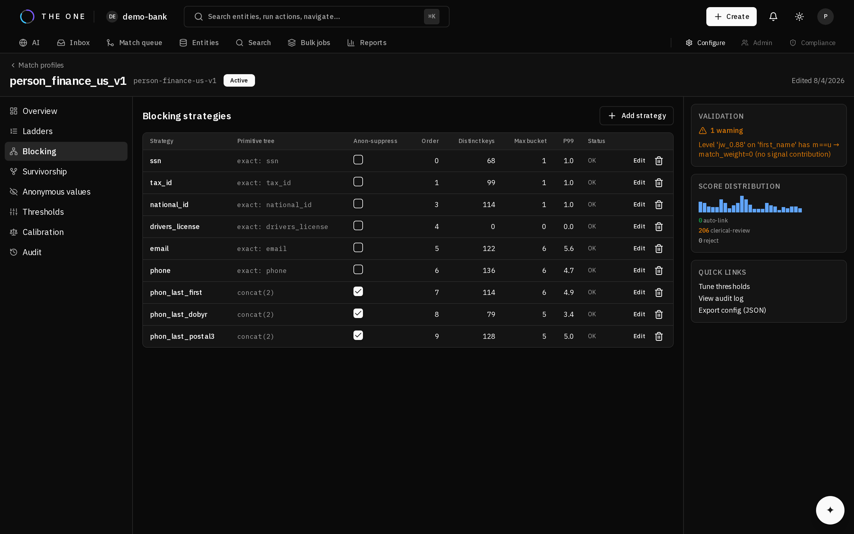 The Blocking tab showing candidate-gathering strategies