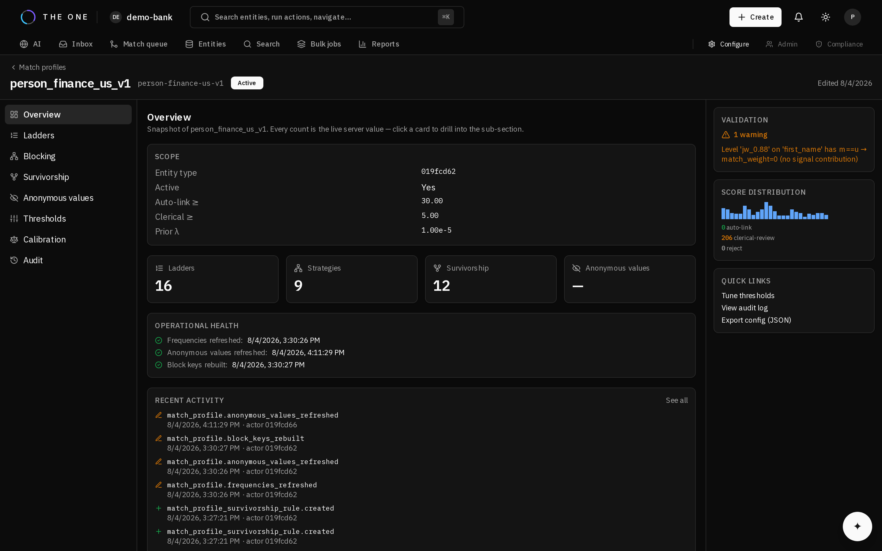 The match profile overview screen