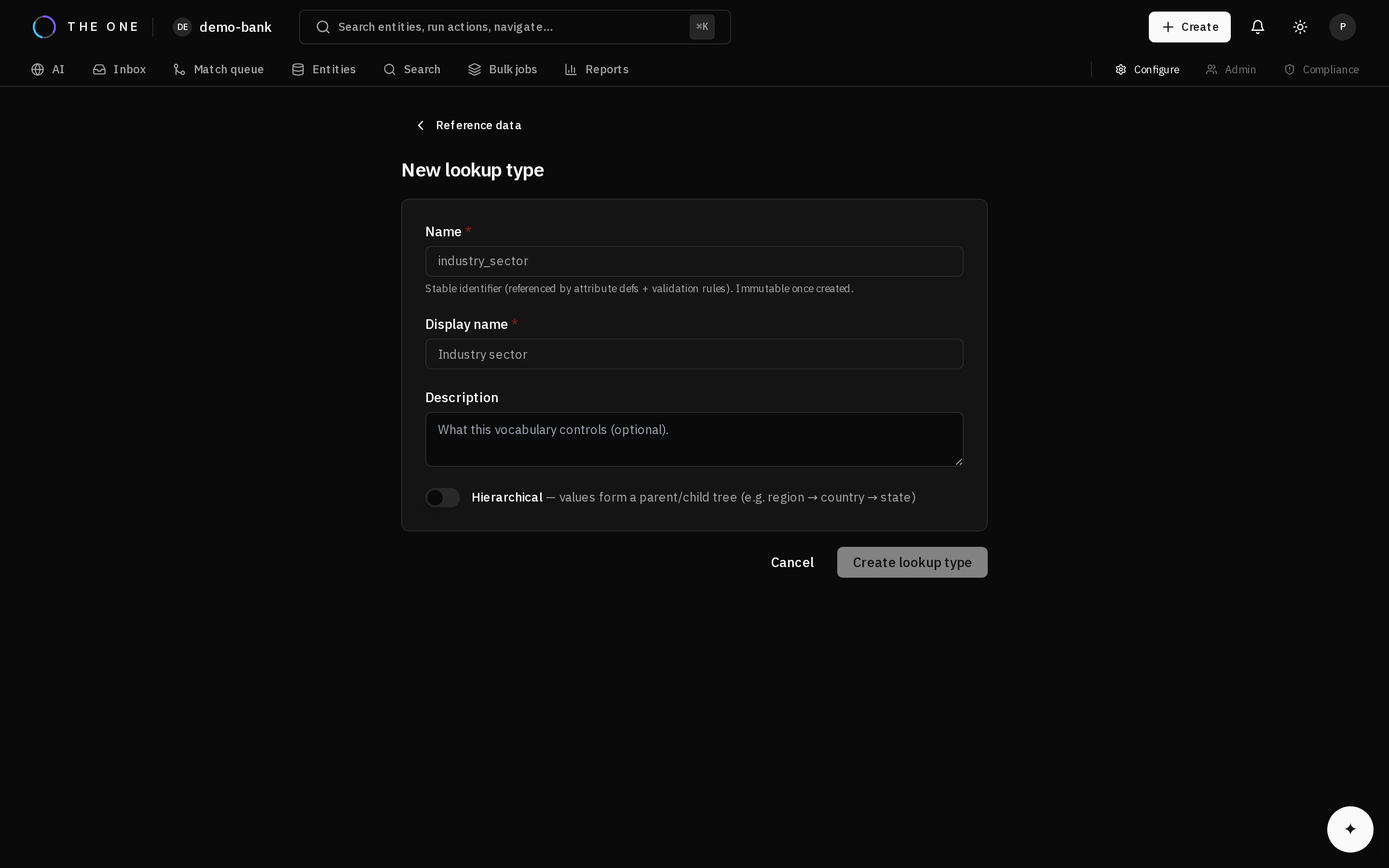 The new lookup type form