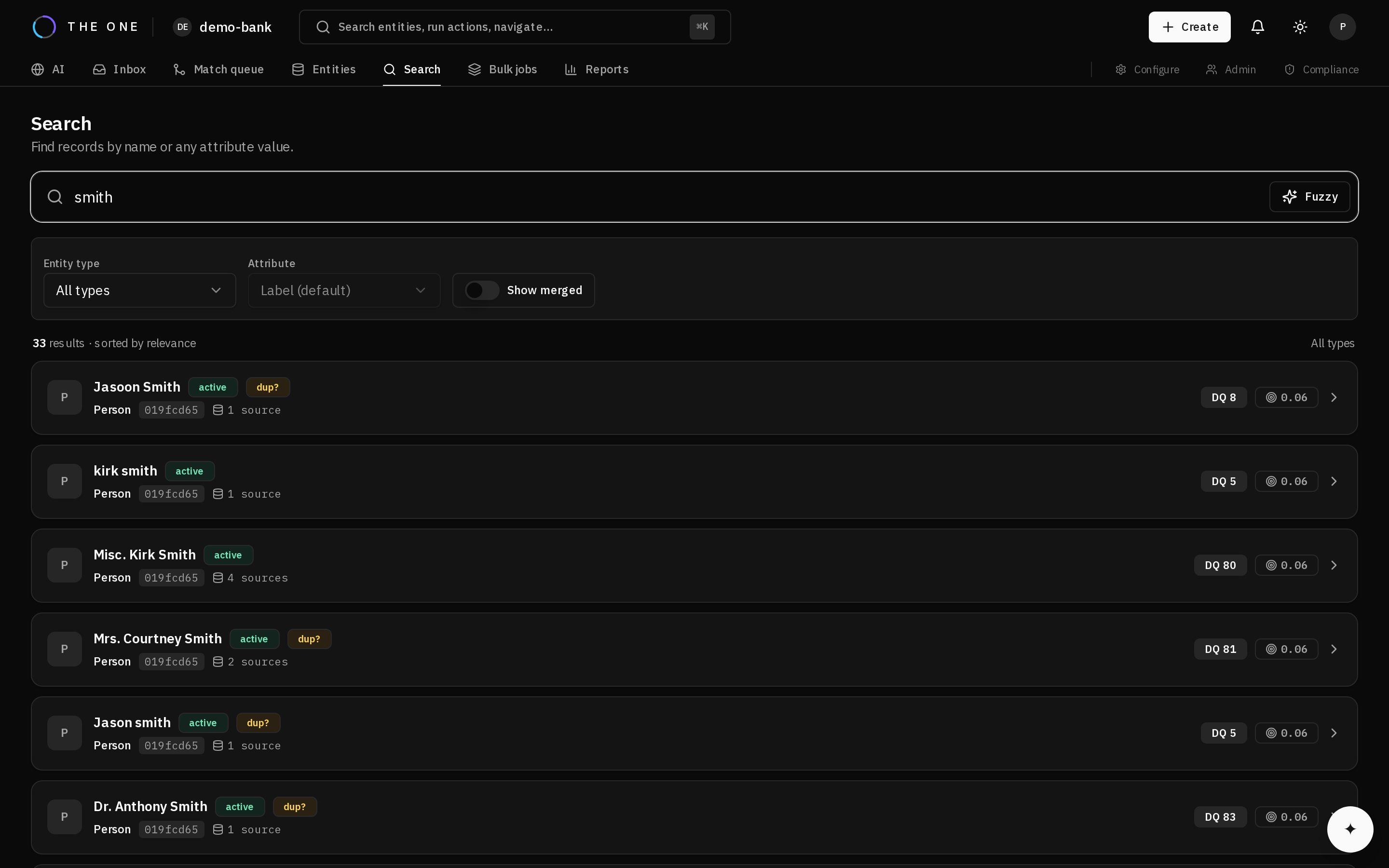 Search results for an entity query