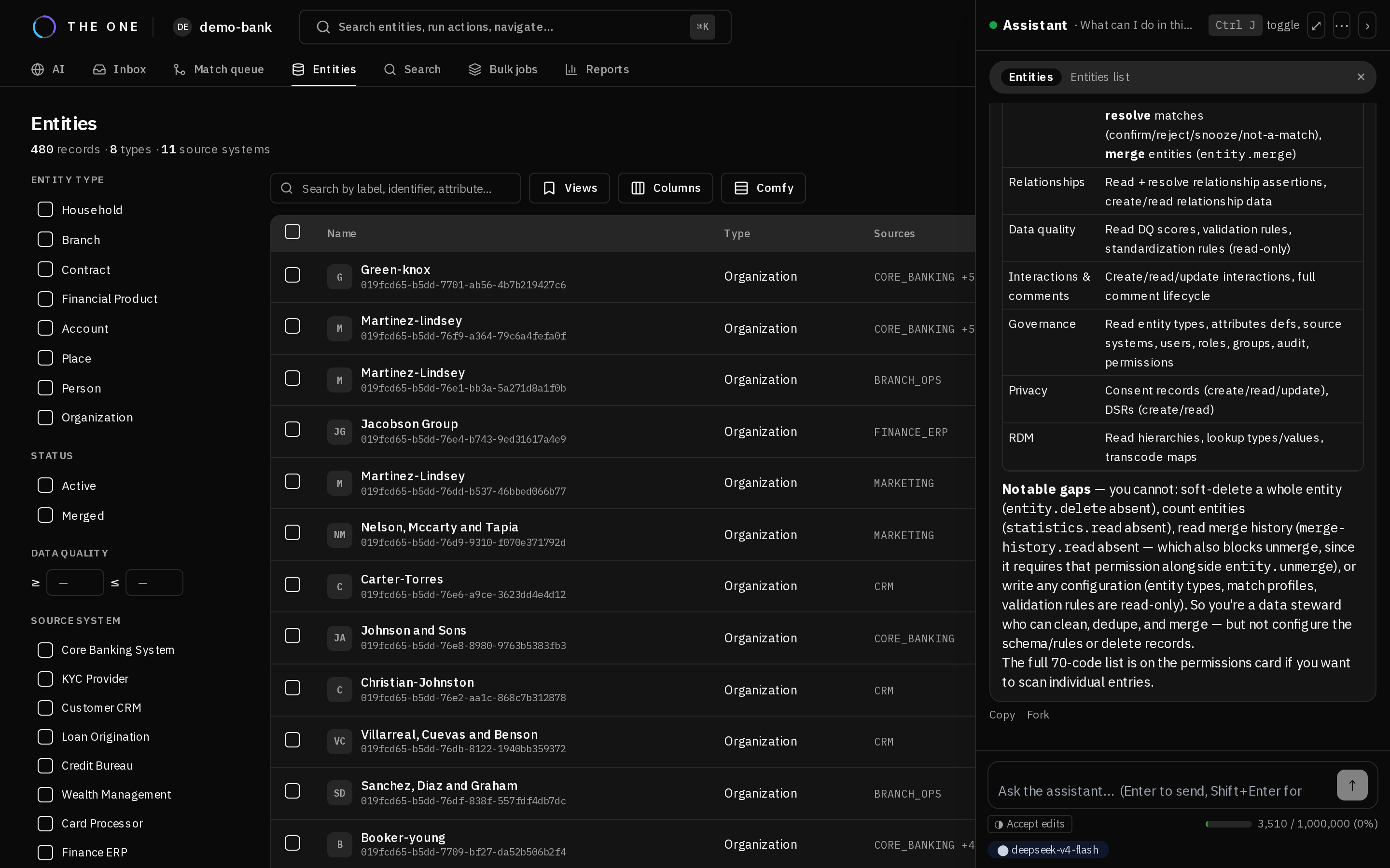 O assistente listando as capacidades e as lacunas da conta que pergunta